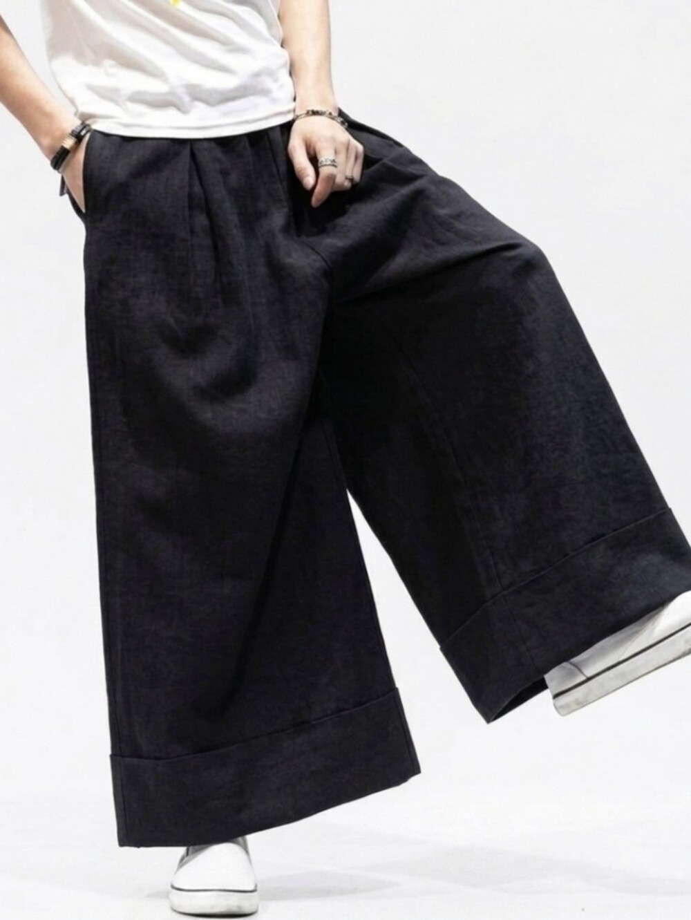 🐜🐜Extra Wide-Leg Black Cotton  Pants